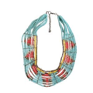 Blue and Red Multi-Strand Necklace with Adjustable Clasp